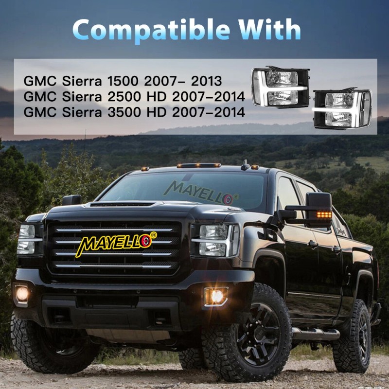 mayello Pair Black For 2007-2013 2014 GMC Sierra 1500 2500HD