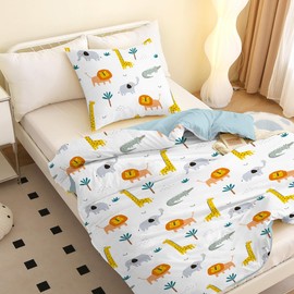 MUSOLEI Children's Bed Linen 135 x 200 cm Animals Bed Linen Children Girls Lion Elephant Crocodile Boys Blue 3D Print Microfibre Duvet Cover and 1 Pillowcase 80 x 80 cm Bedding Set for Single Bed,
