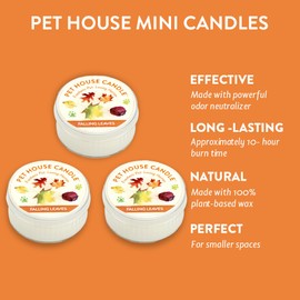 Pet House Mini Candles for Pet Odor Made with Natural Soy Wax, Plant Based, Dog and Cat Friendly Scented, Falling Leaves Pack of 3