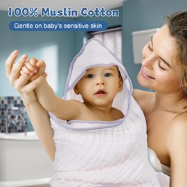 Asung Hooded Baby Towels Muslin Baby Bath Towel 2 Pcs Baby Towels Set 100% Cotton Bath Towels with Hood Baby Essentials Soft and Absorbent 35 x 35 Inch (White)