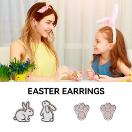 8 Pairs Easter Earrings,Wooden Earring Studs Bunny Rabbit Egg Shaped Earrings,Easter Eggs Rabbit Carrot Stud Earrings,Easter Basket Holiday Outfit Ornament Spring Birthday Party Jewelry Gift