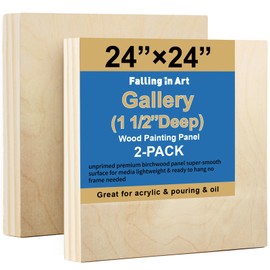 Falling in Art 2 Pack Unfinished Wooden Canvas Panels, 24x24 Gallery Birch Wood Panels Kit, 1 1/2" Deep Art Cradle Boards for Acrylic Painting, Pouring and Burning ﻿