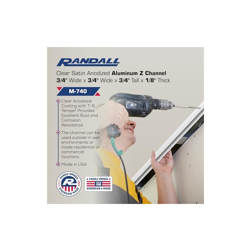 Randall Manufacturing 3/4"Wide x 1/8" Wall Clear Satin Anodized Aluminum