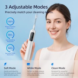 SYNHOPE Cepillo de dientes sónico oscilante de 60°, limpieza de energía de 33 K rpm, amplitud única de oscilación de 60°, 3 cabezales de cepillo, impe