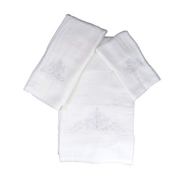 Marina Decoration Premium Luxury Decor Ultra Soft 100% Cotton Embroidered Bathroom Modern 3 Piece Towel Set, White Blazon with White Base Pattern