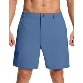 SERAMY - Pantalones cortos de golf elásticos para hombre, con 6 bolsillos, ajuste seco, entrepierna de 7 pulgadas, vestido ligero para senderismo, trabajo, casual, Azul (Dusty Blue), Large Short