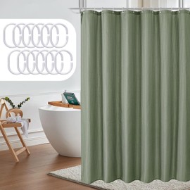 Sage Green Waffle Shower Curtain, Waffle Texture Green Bathroom Curtain with 12 Plastic Hooks, Waterproof Window Drapes, Washable Thick Polyester Cloth Bath Curtain, Mould Resistant, 183 × 183 CM