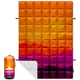 zzlamb Sherpa Puffy Camping Blanket,Outdoor Warm Wearable Fleece Blanket for Cold Weather,Thick Camp Quilt with Sherpa Lining for Sleeping,Traveling,Backpacking,Picnic,Stadium 52x75in Fiery Ridge Fade