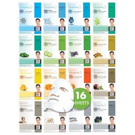 DERMAL Collagen Essence Sheet Mask 16 Combo Pack - 16 Days Daily Skin Therapy for Glow - Aloe, Snail, Vitamin Variety Gift Set - K-Beauty
