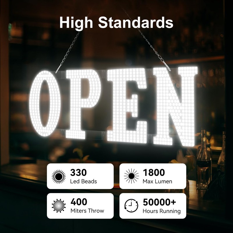 31'' x 11" Large LED Open Signs for Buisness, Remote