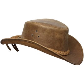 BRANDSLOCK Men's Vintage Wide Brim Cowboy Aussie Style Western Bush Hat with Chin Cord, tan