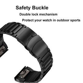 LDFAS Fenix 6X/5X Plus Band, Sport Quick Release Easy Fit 26mm Stainless Steel Metal Bands with Safety Buckle Compatible for Garmin Fenix 6X/6X Pro5X/5X Plus/3/3HR Smartwatch
