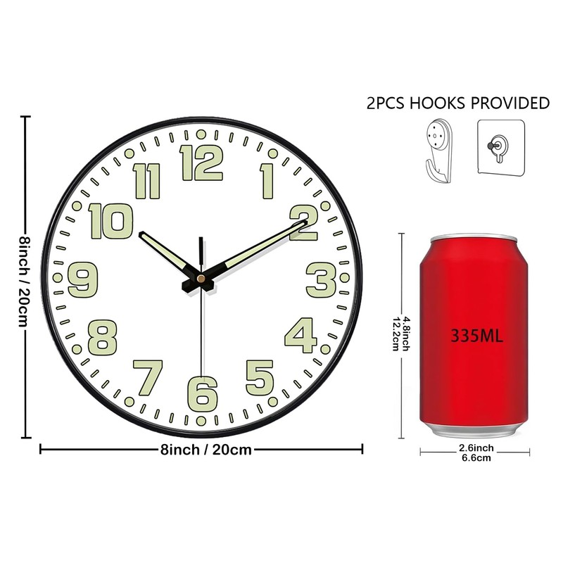 Mabpedo Glow in The Dark Wall Clock, 8" Silent Non-Ticking