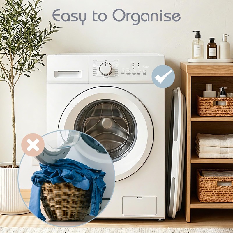 35L Large Rolling Collapsible Laundry Basket with Wheels, Foldable Plastic