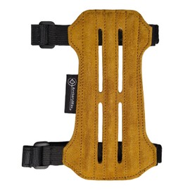 LONGBOWMAKER Leather Arm Guard for Archery with Adjustable Velcro Closure, 6.9 Inch Protective Arm Guard for Adults and Children for Shooting and Hunting