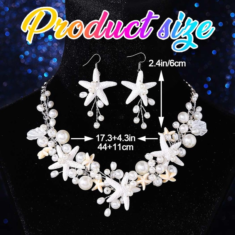 GORAIS Starfish Beach Wedding Jewelry Sets Silver Pearl Mermaid Necklace