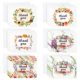 Thank You Cards with Envelopes, 36 Pack Floral Thank You Notes with 36 Envelopes 6 Sticker Sheets By Feela, Blank Inside Cards for Baby Bridal Shower Wedding Graduation