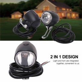 CYTGOUPER 18-100V 3W 35LUX E Bike Headlight 2 Pin,Universal Voltage Brakelight Lamp Headlight,2 In1 Electric Bike Head Light Horn Lamp with 1.49m Cable for Electric Bike(No Switch)