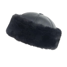 Zessano Leather Winter Fur Hat - Unisex Shearling 100% Leather Sheepskin Hats for Men Women (Black Black, M)