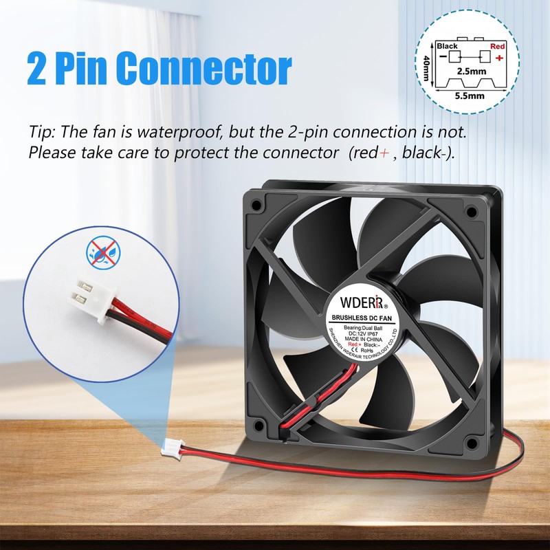 WDERAIR Small 60mm x 25mm DC 12V Brushless IP67 Waterproof