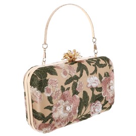 Healvian Floral Pattern Embroidery Evening Bag for Women Vintage Style Clutch Purse Closure Fashionable Handbag for Prom Wedding and Party Events