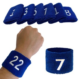 Couver Unisex Blue Sports/Athletic with Number Embroidery Sweat Wristband, Number 99, X-Large Length, 1 Piece