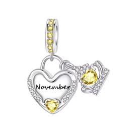 Birthstone Charms, November Charm Sterling Silver 925, Red Crystal Womens Dangle Bead for European Bracelets and Necklaces with 5A Cubic Zirconia, Birthday Mothers Day Jewelry Gifts for Women