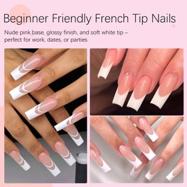 AddFavor 240pcs French Tip Press on Nails Long Square Fake Nails, White French Tip Nails Press ons Acrylic Press on Nail Square False Nail Tips for Women