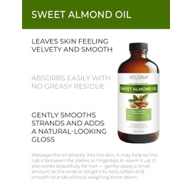 velona Sweet Almond Oil - 16 Fl Oz in Glass Bottle | 100% Pure and Natural Carrier Oil |Cold Pressed | Skin, Hair, Body & Face Moisturizing | Use Today - Enjoy Results…
