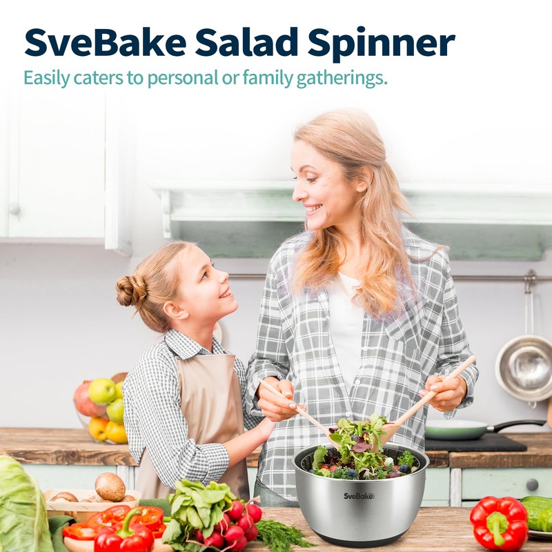 SveBake Stainless Steel Salad Spinner, 4.2 Qt Vegetable Washer, BPA-Free
