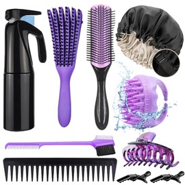 Juego de 10 cepillos desenredantes para cabello natural negro, juego de brochas rizadas con cap para dormir para cabello afroamericanoafricano de 3a  