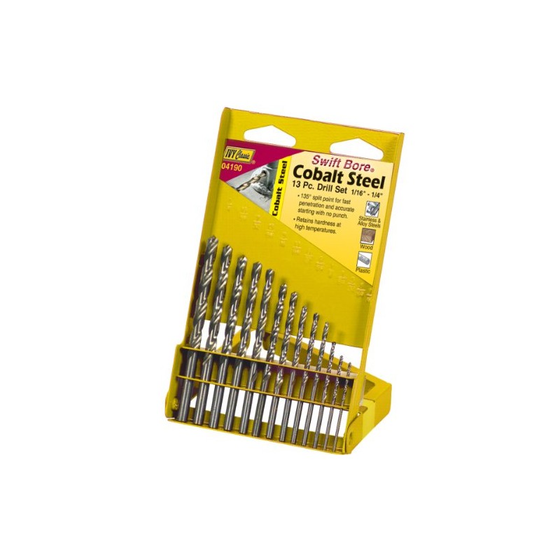 IVY Classic 04190 13-Piece Cobalt Steel Drill Bit Set, 135-Degree