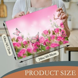 UIUPRO Pink Roses Flowers Dish Drying Mat for Kitchen Counter Decor,Butterflies Dish Drying Rack Pad Absorbent Reversible Microfiber for Coffee Tableware Sink Countertop 18x24 Inch