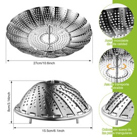 Vaporera Plegable para Verduras de Acero Inoxidable, 29cm Cesta Expandible para Vaporera, Cesta de Vaporera Plegable para Verduras para Pescado, Mariscos, Más