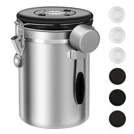 Shanson Coffee Canister Airtight Stainless Steel Kitchen Food Storage Container with Date Tracker for Beans Grounds Tea Flour Cereal Sugar, 22OZ, Silver, (015)