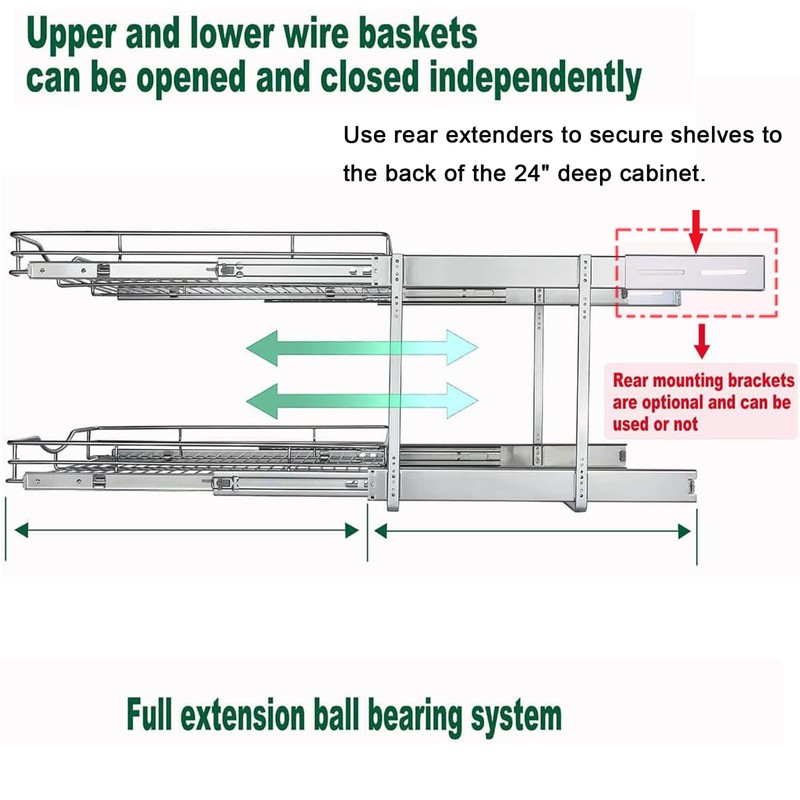 DINDON 2 Tier Pull Out Cabinet Organizer (20" W X