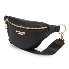 Berliner Bags Premium Bauchtasche Mona Fanny Pack aus Leder Umhängetasche Damen Herren (Schwarz/Gold)