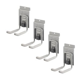 TRINITY Heavy Duty Slatwall Double Hooks with Spring-Lock, 4-Inches, Gray, 4-Pack
