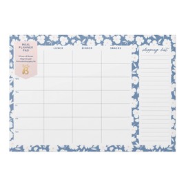 Busy B Meal Planner Pad - Weekly tear-off meal planner pad and shopping lists with magnets - Blue