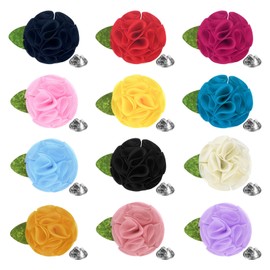 M METERXITY 12-Pack Lapel Pin for Men, 2.56" Handmade Flower Brooch Button Pins for Men Suits, Formal Boutonnieres for Gentleman/Wedding/Groom/Tuxedo/Corsage/Accessories [Mutilcolor]