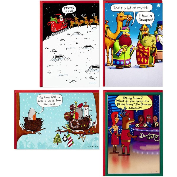 Hallmark Shoebox Funny Boxed Christmas Cards Assortment, Cartoons (4 Designs, 24 Christmas Cards with Envelopes)