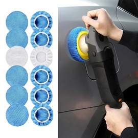 PACLVIO 12PCS Car Buffing Pads, Car Polishing Bonnet Pads, Car Orbital Buffer Polisher Pad 5 to 6 Inch Microfiber Polishing Pads, Car Wax Cover Kit for Car Waxing, Fine Polishing and Cleaning