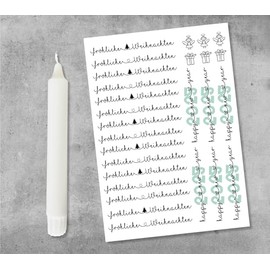 Kerzensticker fr√∂hliche WEIHNACHTEN und happy new year auf Wasserschiebefolie