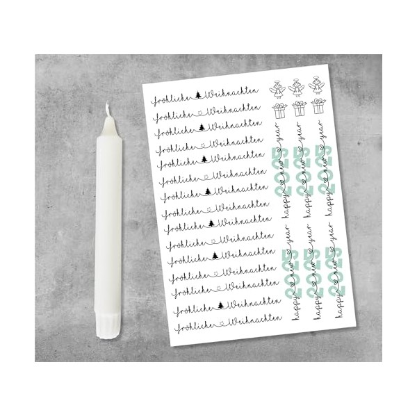 Kerzensticker fr√∂hliche WEIHNACHTEN und happy new year auf Wasserschiebefolie