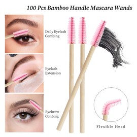 300 Pack Disposable Spoolies Brushes Sets Bamboo Mascara Wand Lip Brushes Cotton Swab for Eyebrow Eyelash Extension Tattoo Lipstick Applicator(Pink)