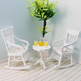 Miniature Dollhouse End Table 1:12 Scale Wooden Furniture Round Side Tea Table Model for Dollhouse Living Room Scene Decoration (White)