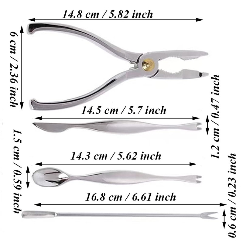 Set of 4 Stainless Steel Seafood Tool, Lobster Crab Cracker,