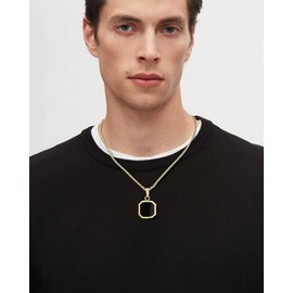 TUNGSTORY Stainless Steel Gold-Plated Necklace for Men Women with Pendants - Minimalist Modern with Black Onyx, Length 45 + 6 cm, Gold-plated stainless steel with 585 gold
