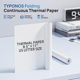 TYPONOS D820 Thermal Printer Paper 8.5 x 11 Inch, Continuous Thermal Paper Roll, US Letter Size printing paper Compatible with D820 Portable Printer, 2 Rolls