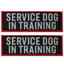 FITZNORA 2 Pcs Reflective Service Dog in Training Patch with Hook and Loop Backing, Embroidered Border with Printed Lettering Patch for Dog Vest Harness Working Dogs (6 x 2 inches)